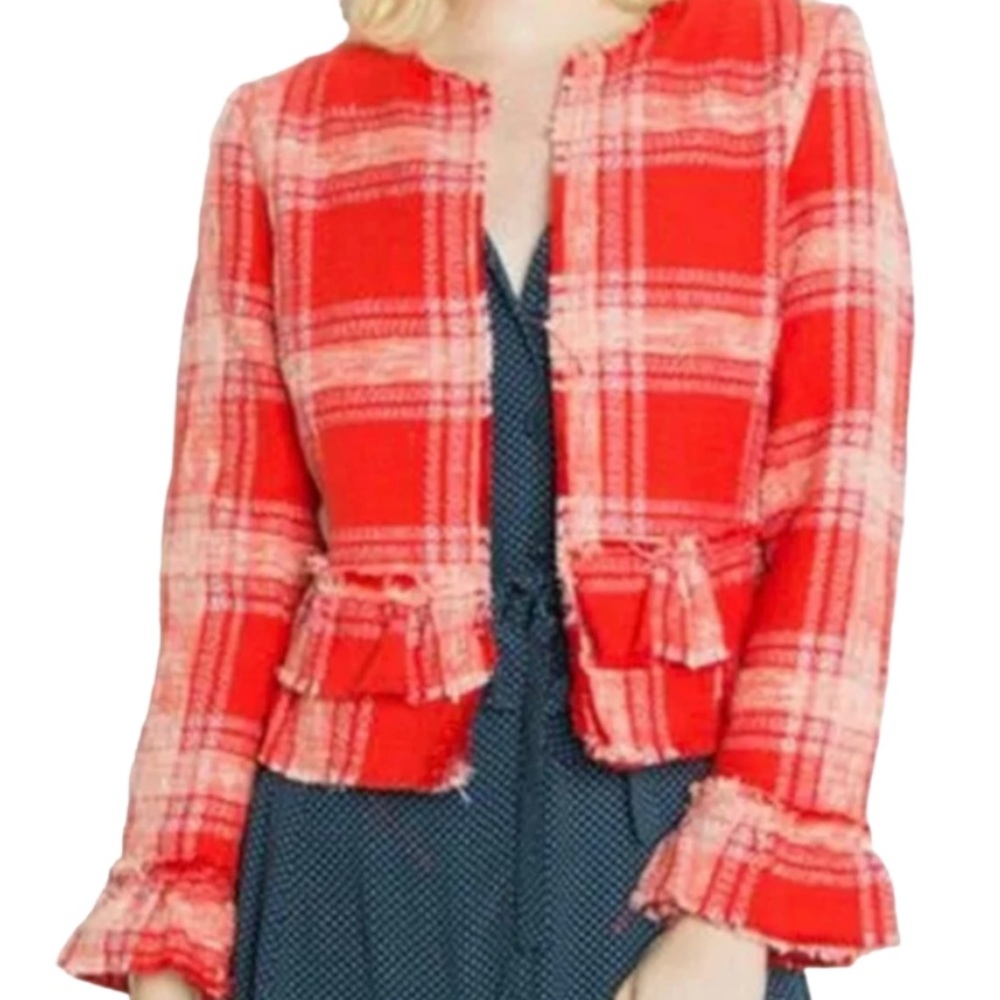 Dex Ruffled Plaid Tweed Textured Jacket